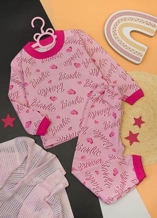 Утеплена піжама з начосом, тепла рожева піжама з начісом барби, барбі, barbie4 фото
