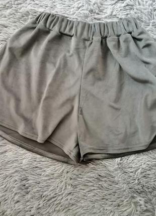 Плюшевые велюровые шортики шорты юбка цвет серый и черный универсальный5 фото