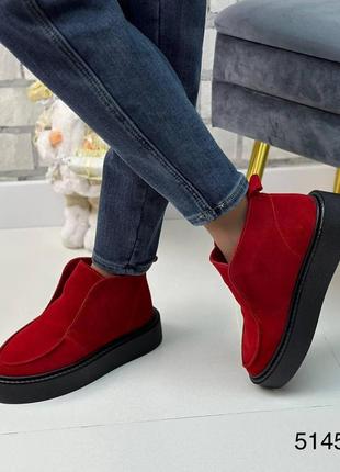 Зимові жіночі замшеві ботинки червоного кольору, трендові жіночі ботинки челсі5 фото