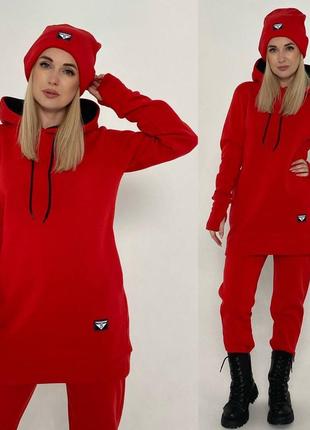 🥰 костюм трійка 🥰  туніка, штани, шапочка  модель 033  розміри: 42-44,46-48,50-52  тканина: тринитка  на флісі  кольори: чорний,