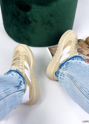 Бежевые кроссовки из эко кожи, арт. 33967