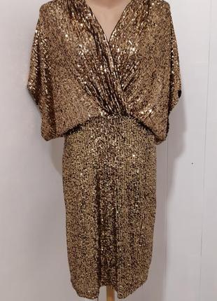 Блискуча  сукня-кімоно з золотими паєтками та запахом спереду f&f1 фото