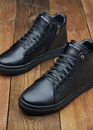 Чоловічі зимові черевики tommy hilfiger чорні із натуральної шкіри, мужские кожаные зимние ботинки на молнии1 фото