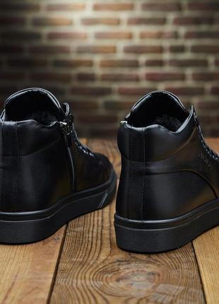 Чоловічі зимові черевики tommy hilfiger чорні із натуральної шкіри, мужские кожаные зимние ботинки на молнии7 фото