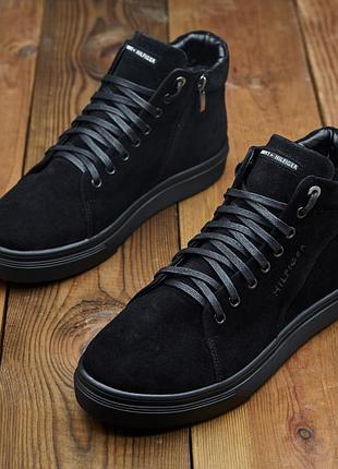 Зимові черевики hilfiger чоловічі на хутрі з натуральної замші, замшеві утеплені черевики