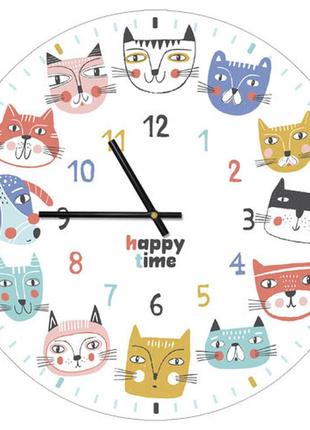 Настінний годинник круглий «happy time» дерев'яний з принтом 36 см