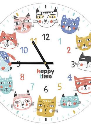 Настенные часы круглые «happy time» деревянные с принтом 36 см