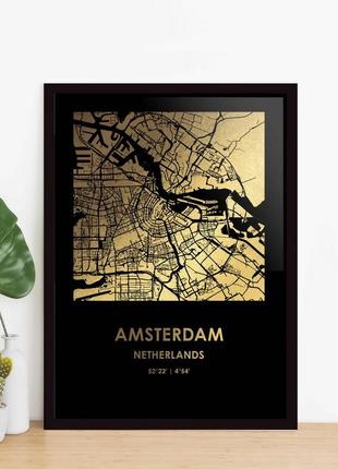 Постер "амстердам / amsterdam" фольгированный а3, gold-black, gold-black, англійська