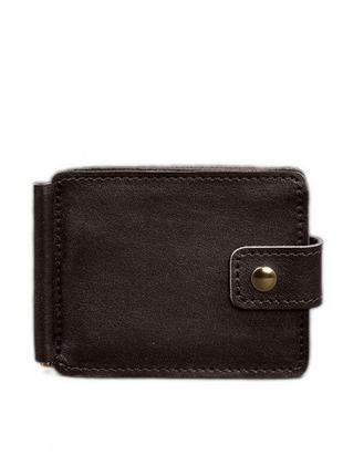 Кожаное портмоне 13.1 зажим с хлястиком темно-коричневый краст10 фото
