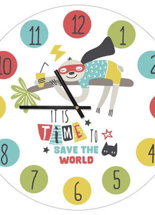 Настенные часы круглые «it is time to save the world» деревянные с принтом 36 см1 фото