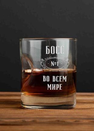 Склянка з кулею «босс №1 во всем мире» для віскі ru, тубус зі шпону