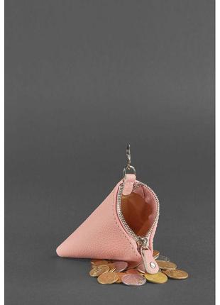 Женская кожаная монетница 2.0 пирамида розовая3 фото