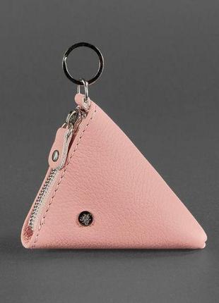 Женская кожаная монетница 2.0 пирамида розовая4 фото