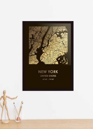 Постер "нью-йорк / new york" фольгированный а3, gold-black, gold-black, англійська