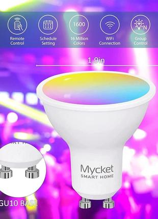 2шт умная лампочка mycket, многоцветная, светодиодная wi-fi лампа 2800k-6500k, rgb, 5вт, 470 лм, gu10