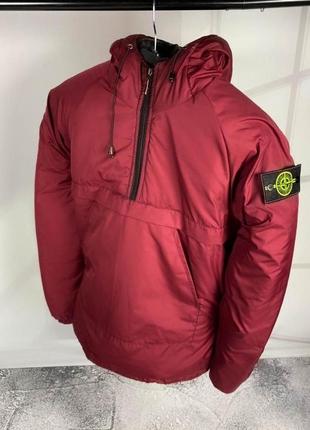 Анорак стон айленд червоний з патчем | куртки stone island