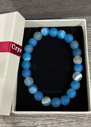 Подарок девушке - браслет из натурального камня синий агат матовые гладкие шарики размер 8 мм в коробочке4 фото