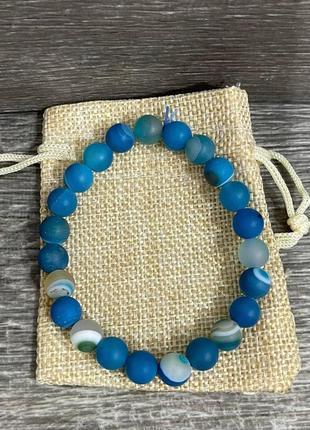 Подарок девушке - браслет из натурального камня синий агат матовые гладкие шарики размер 8 мм в коробочке5 фото