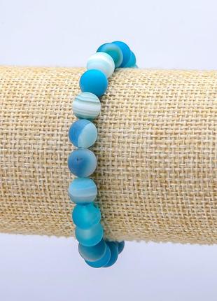 Подарок девушке - браслет из натурального камня синий агат матовые гладкие шарики размер 8 мм в коробочке7 фото