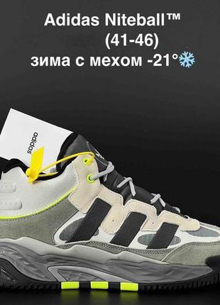 Чоловічі зимові кросівки adidas niteball  бежеві з сірим\салатові