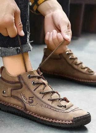 Осенние мужские ботинки кожаные изготовлены из долговечной pu кожи устойчивы к разрывам 40р хаки