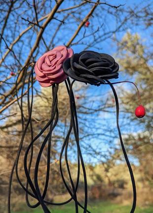 Розочка на шею повязка ошейник лента украшение цветок роза6 фото