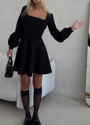 Сукня бебі-дол чорна з довгими рукавами та квадратним декольте💥💥💥6 фото