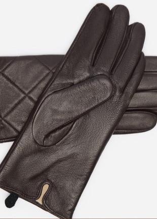 Кожаные женские перчатки коричневые черные3 фото