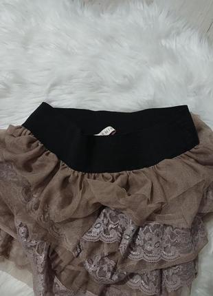 Фатиновая мини юбочка цвет мягко, юбка на резинке с кружевом6 фото