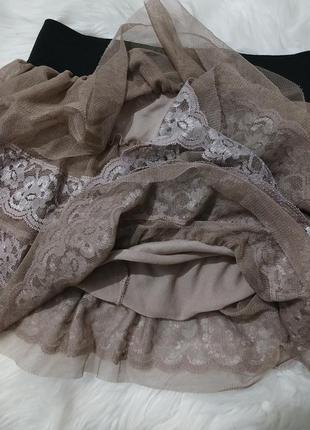 Фатиновая мини юбочка цвет мягко, юбка на резинке с кружевом8 фото