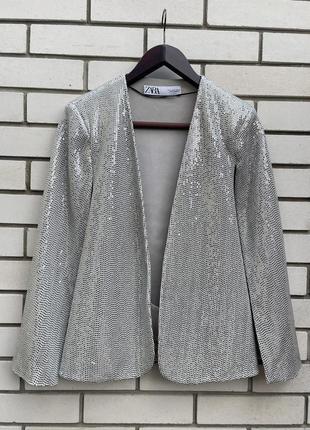 Блестящий серебристый кейп,жакет,пиджак zara8 фото