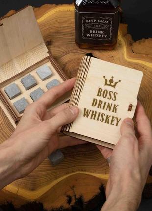 Камені для віскі "boss drink whiskey" 6 штук у подарунковій коробці, англійська3 фото