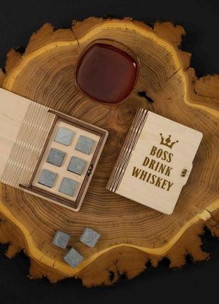 Камені для віскі "boss drink whiskey" 6 штук у подарунковій коробці, англійська2 фото