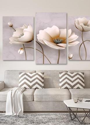Модульна картина у вітальню/ спальню пастелі квіти art-531_3 з лаковим покриттям2 фото