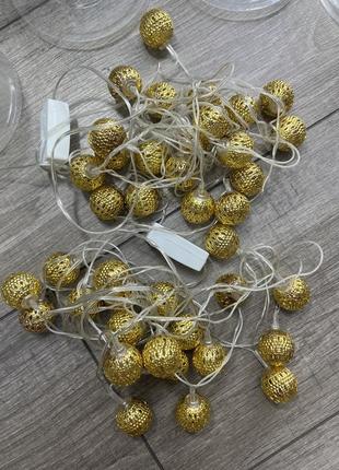 Гирлянда, фонарики золотые шарики