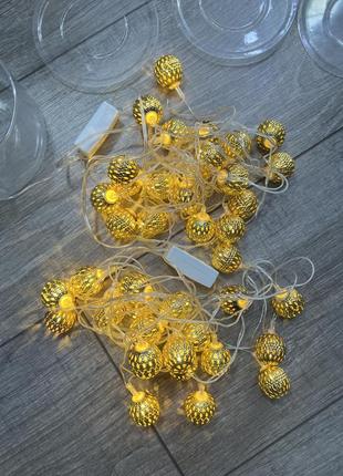 Гирлянда, фонарики золотые шарики5 фото