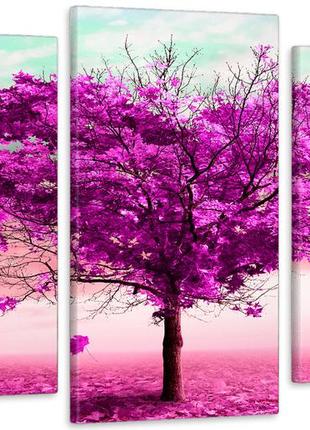 Модульная картина в гостиную / спальню рожеве дерево  art-608_3 с лаковым покрытием