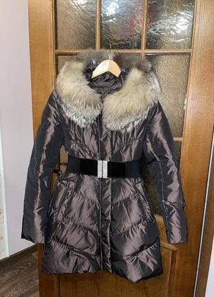 Зимовий пуховик з натуральним хутром, стьобане тепле пальто clasna