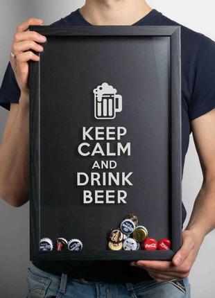 Рамка-копілка для пивних кришок "keep calm and drink beer", black-black, black-black, англійська2 фото