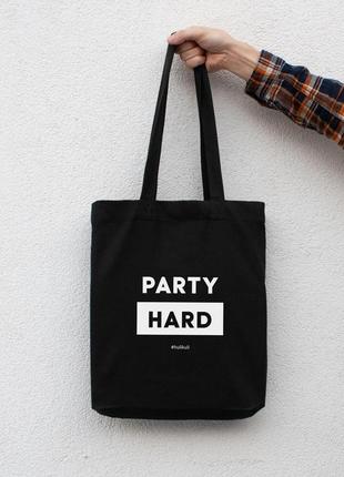 Екосумка "party hard", чорний, black, англійська