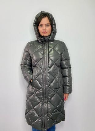 Пуховик цвета графит. модель п258