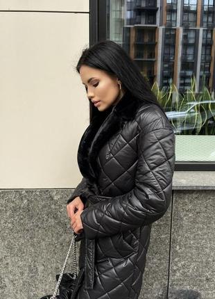 Стильное пальто черное стеганое3 фото