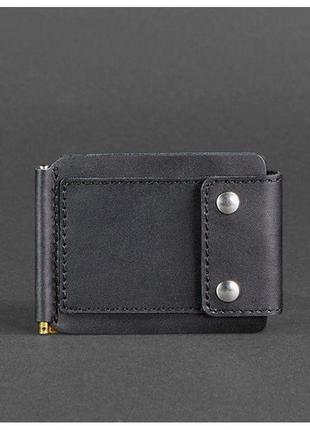 Чоловіче шкіряне портмоне чорне 10.0 затискач для грошей7 фото