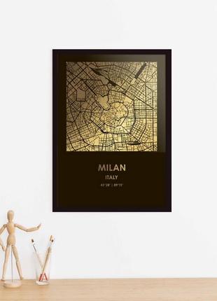 Постер "милан / milano" фольгированный а3, gold-black, gold-black, англійська