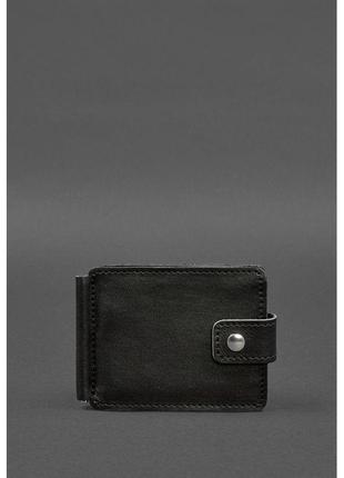 Кожаное портмоне 13.1 зажим с хлястиком черный краст1 фото
