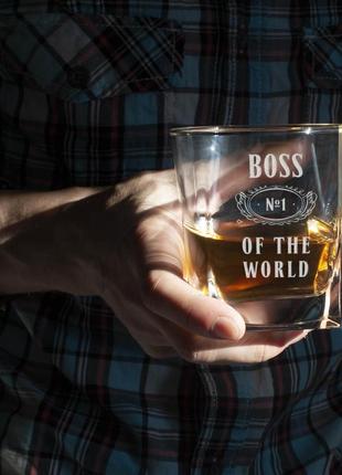 Склянка для віскі «boss №1 of the world», англійська, крафтова коробка3 фото
