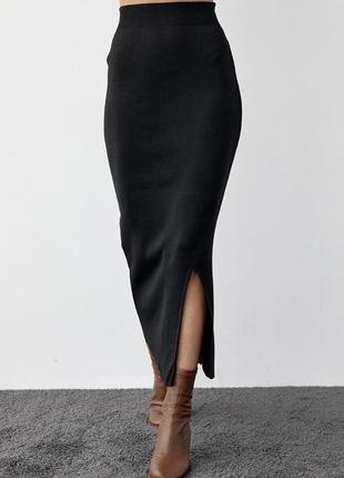Юбка юбка черная миди с разрезом базовая стильная тренд зара zara