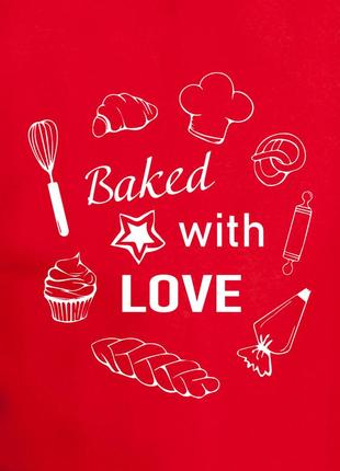 Фартух "baked with love", червоний, red, англійська3 фото