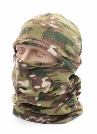 Тактична камуфляжна флісова балаклава мультикам зимова тепла балаклава підшоломник фліс утеплений