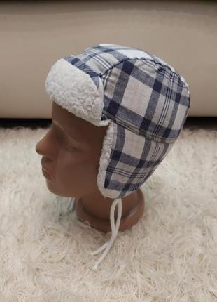 Шапка ушанка в клеточку